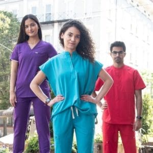 Three nurses standing outside